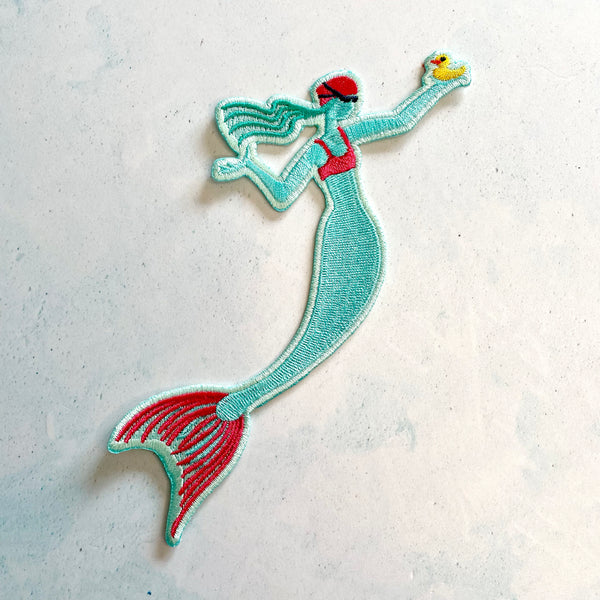 Large embroidered mermaid iron-on patch