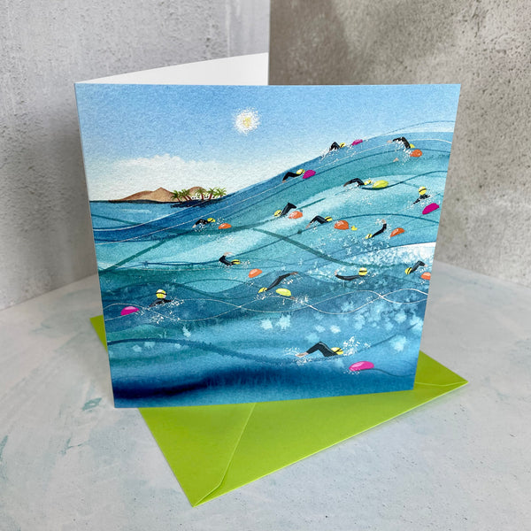 Sea swimming greetings card