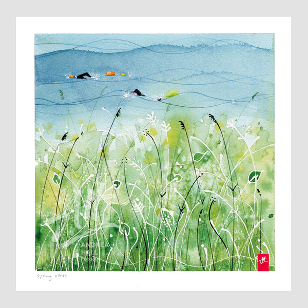 Embellished outdoor swimming print. 'Spring Vibes'