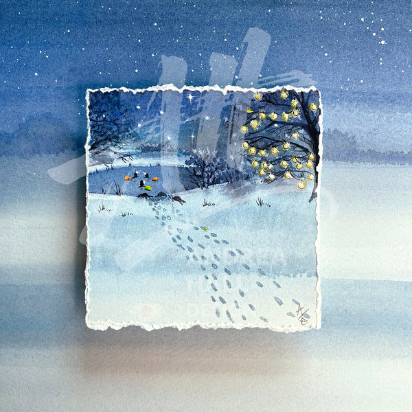 Original miniature painting. Midwinter Swim, by Andrea Hall
