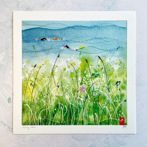 Embellished outdoor swimming print. 'Spring Vibes'