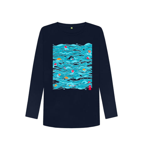 Navy Blue Outdoor Swimmers women's fit long sleeve t-shirt