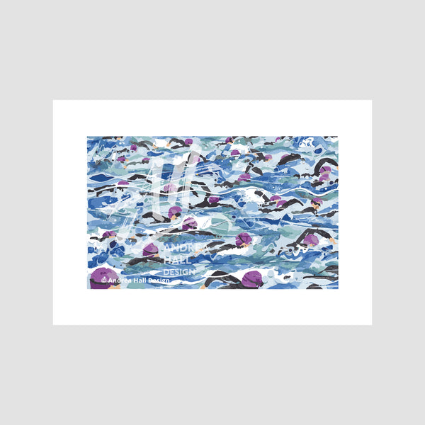 Open Water Swimming print. Mass Start Purple Wave