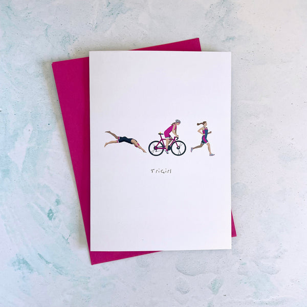 TriGirl triathlon girl greetings card for any occasion