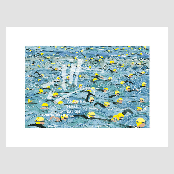 Open water swimming print. Mass Start Yellow Wave. Limited Edition