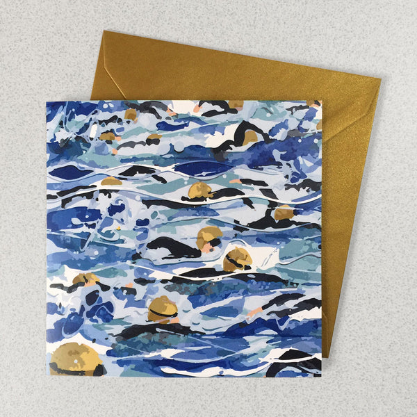 Open water swimming greetings card. Mass Start in various colours