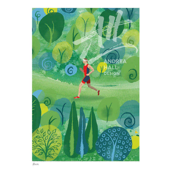 Running greetings card with male athlete. Single card for triathletes or runners