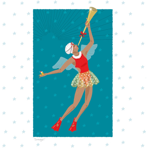 Christmas card for swimmers. Swimming Angel
