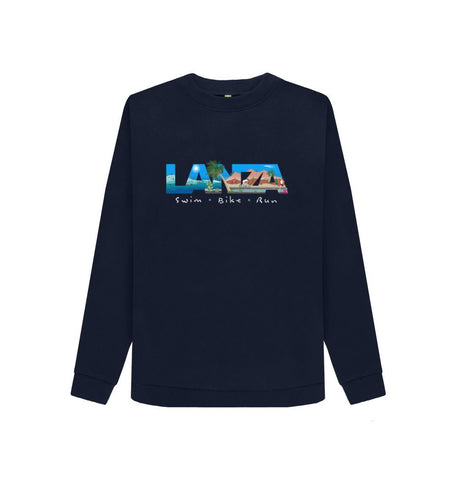Navy Blue Lanza, Swim Bike Run sweatshirt. Women's fit