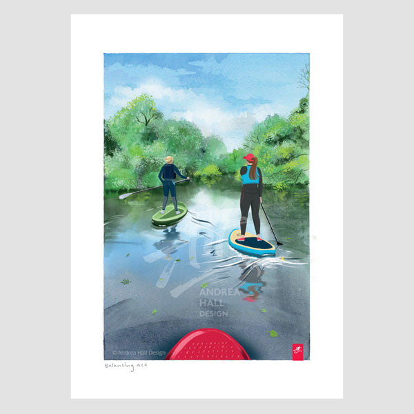 Wild swimming art print. 'Balancing Act'