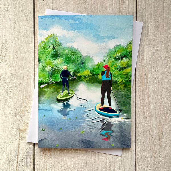 Paddleboarding greetings card. Balancing Act