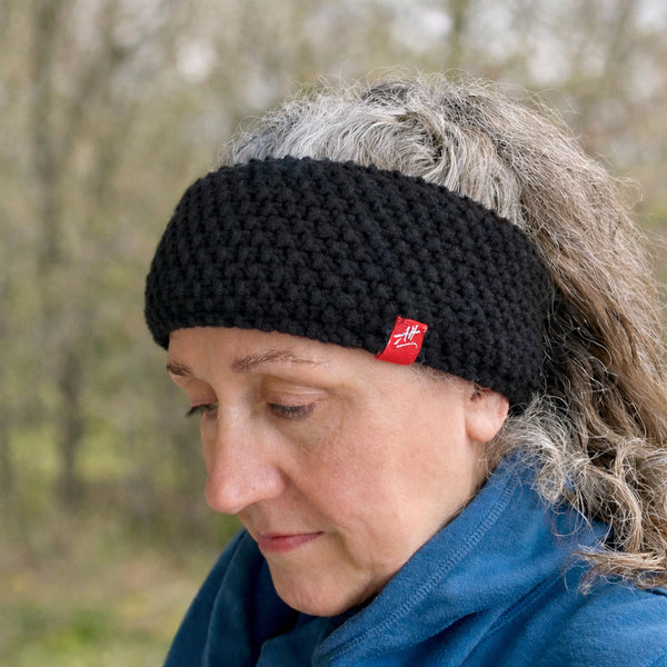Hand-knitted headband – Narrow band – Black