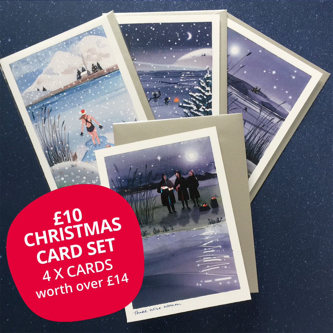 Pack of 4 Wild Swimming Christmas cards