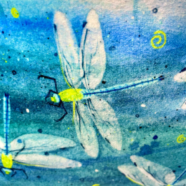 Illustrated velvet pouch. Dragonflies design