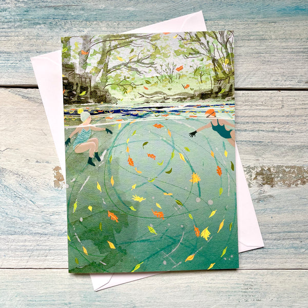 Wild Swimming card. Emerald Water Autumn Jewels