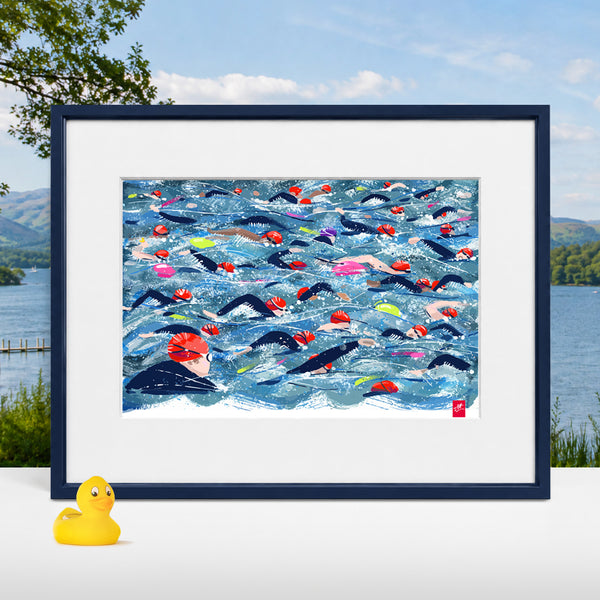 Great North Swim inspired Mass Start A3 Art Print (Can be personalised)