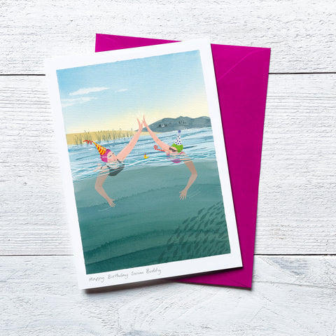Birthday card for non-wetsuit outdoor swimmers. Happy Birthday Swim Buddy