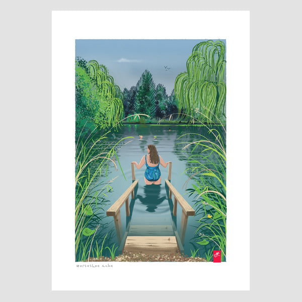 Wild swimming art print. 'Horseshoe Lake'