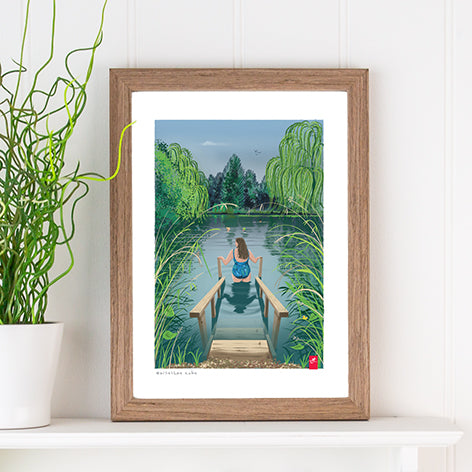 Wild swimming art print. 'Horseshoe Lake'