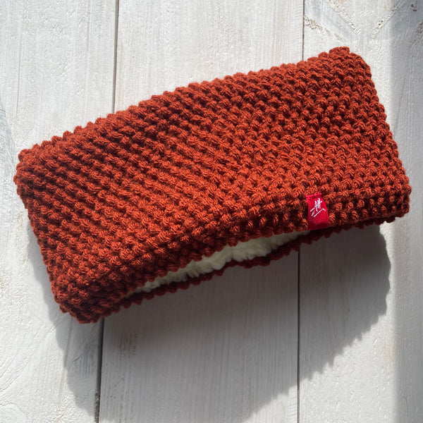 Hand Knitted headband in Dark Rust