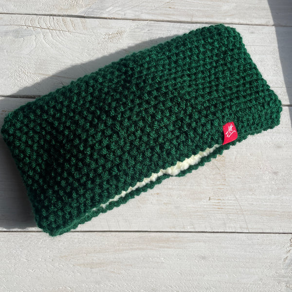 Hand Knitted headband in forest green