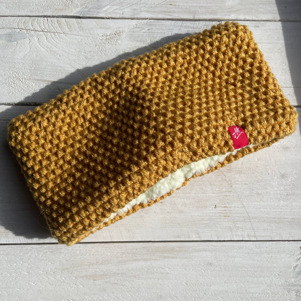 Hand Knitted headband in Autumn Gold