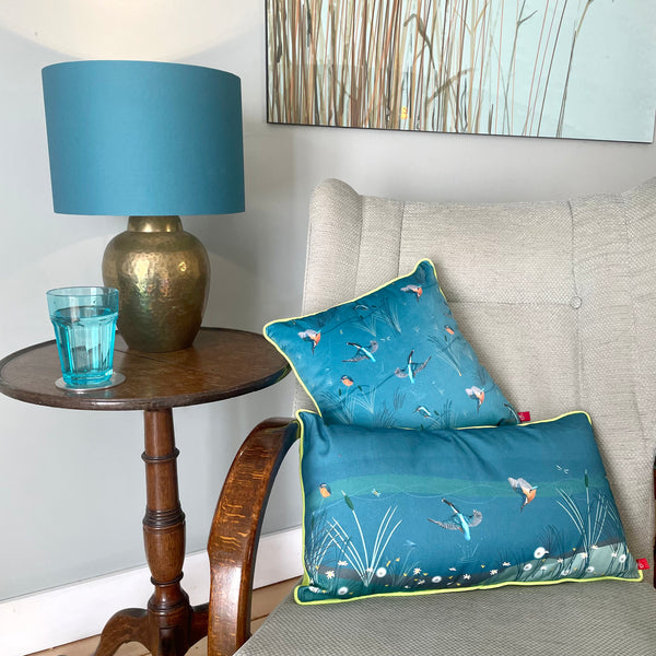 Kingfisher landscape velvet cushion