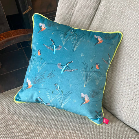 Kingfisher square velvet cushion