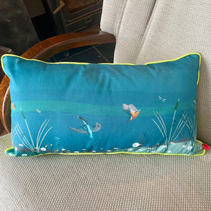 Kingfisher landscape velvet cushion