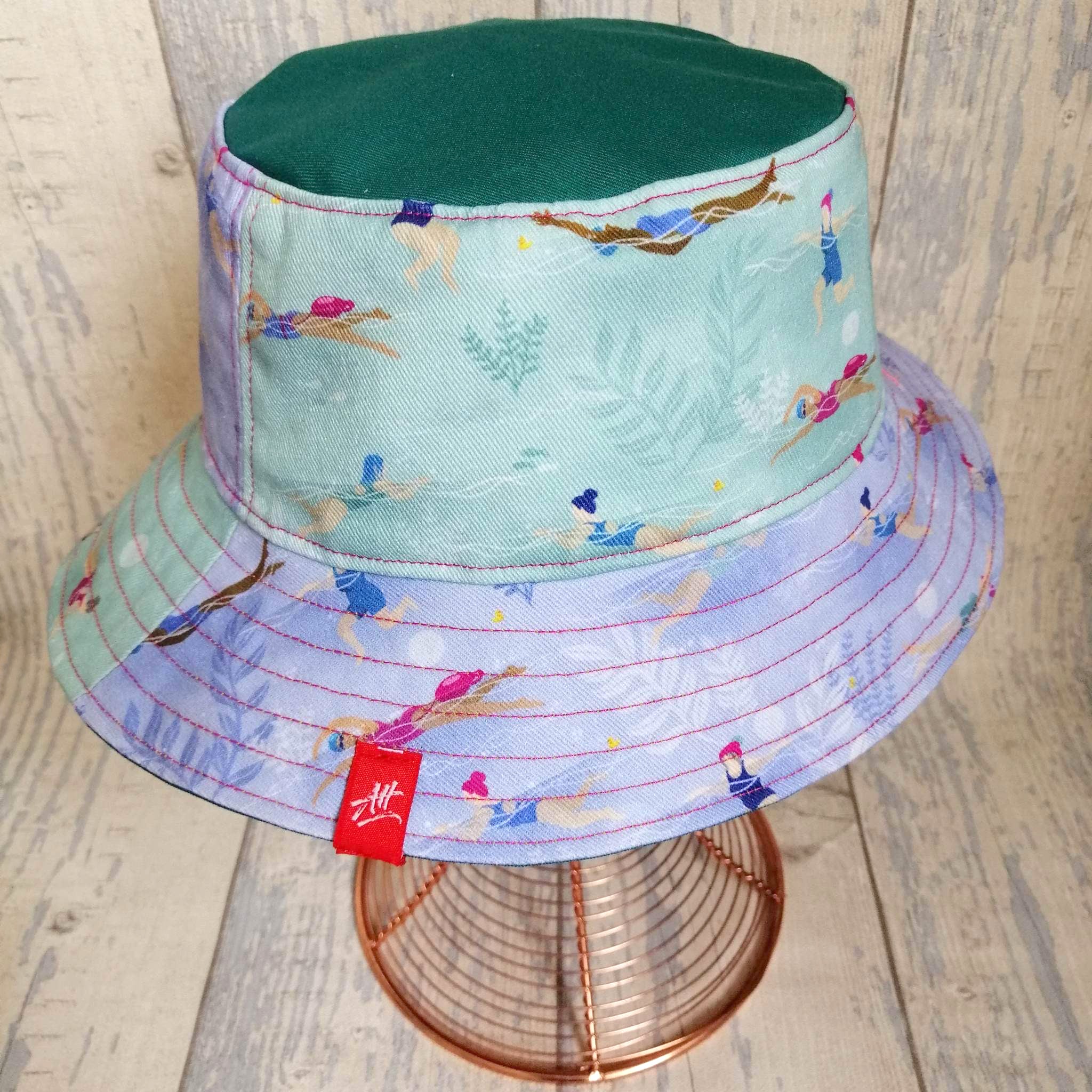 Green, mint and mauve reversible swimmer's festival bucket hat