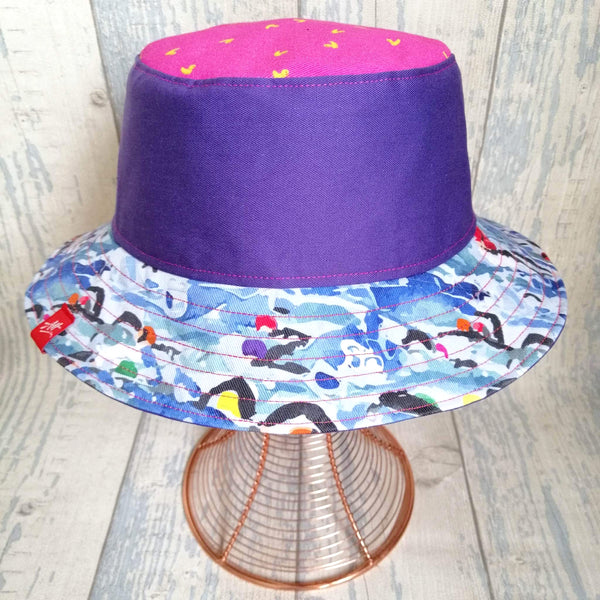 Purple and pink reversible swimmer's festival bucket hat