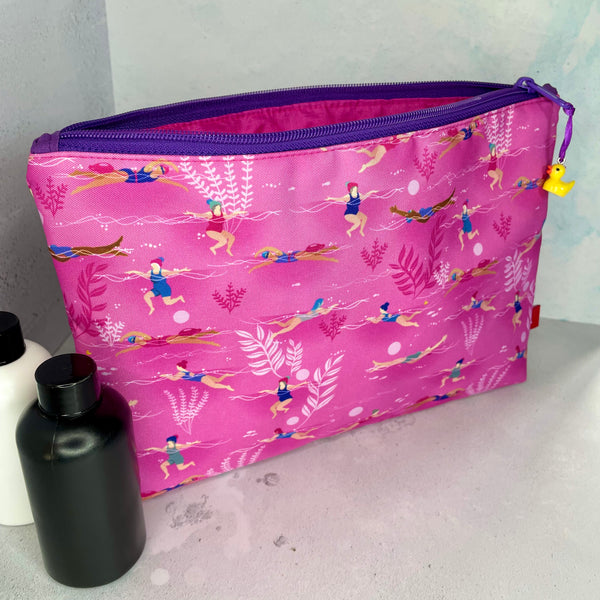 Waterproof swim pouch. Ladies Wot Swim, pink design