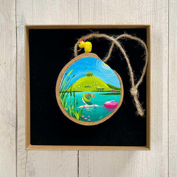 Pink Tow Float – Original Log Slice Painting (Nature’s Coat Hook #7)