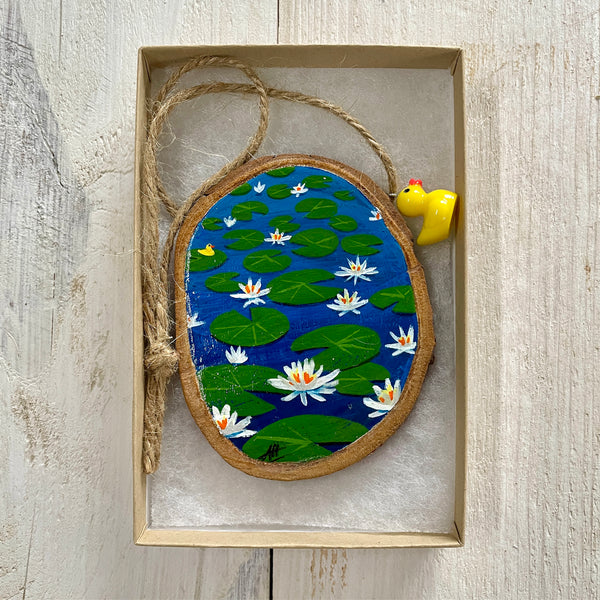 Lily Pond – Original Log Slice Painting (Nature’s Coat Hook #11)