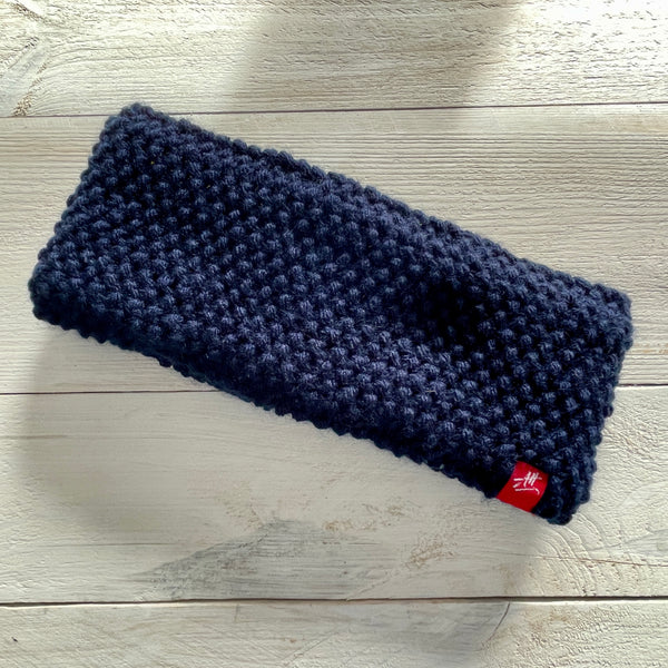 Hand-knitted headband – Narrow band – Navy Blue
