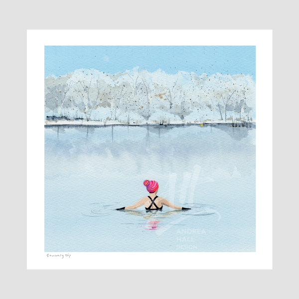 Embellished art print. 'January Dip'