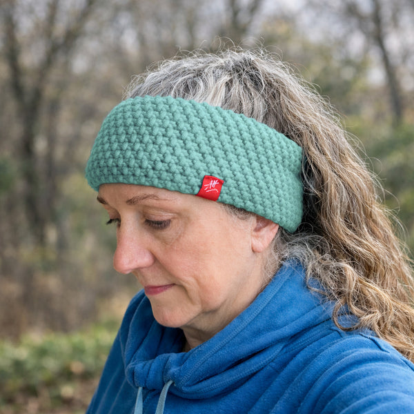 Hand-knitted headband – Narrow band – Lichen Green