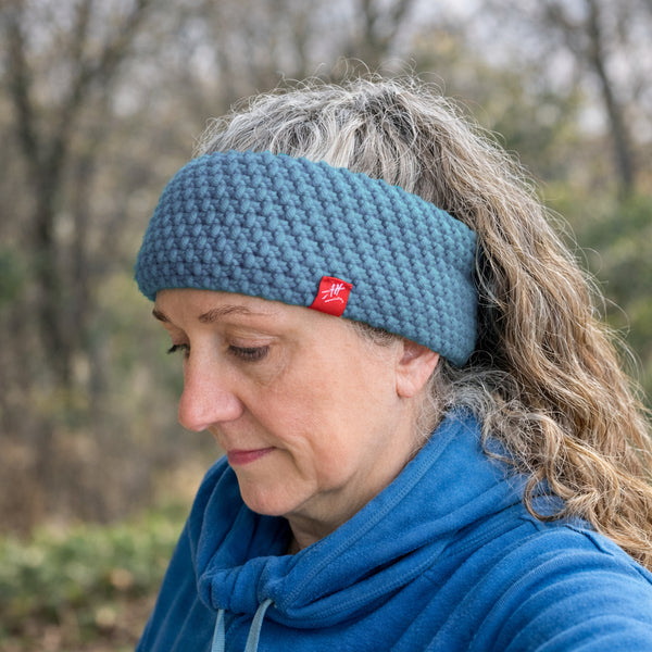 Hand-knitted headband – Narrow band – Storm Blue