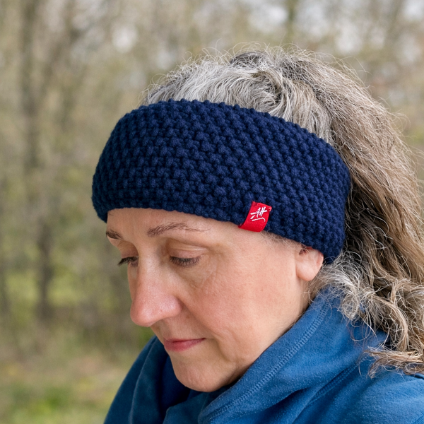 Hand-knitted headband – Narrow band – Navy Blue