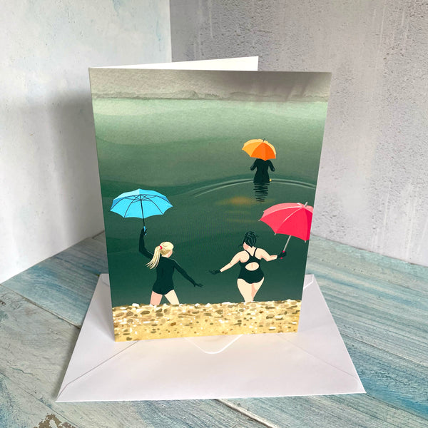 Wild Swimming card. Swimming In The Rain