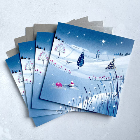 Set of 4 Wild Swimming Christmas cards. 'Tis the Season No 1'