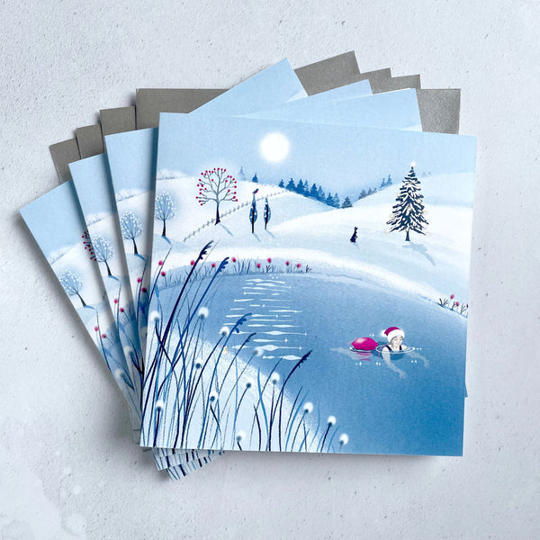 Set of 4 Wild Swimming Christmas cards. 'Tis the Season No 2'