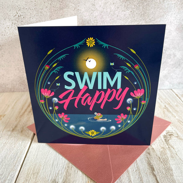 Wild swimming moonlight greetings card