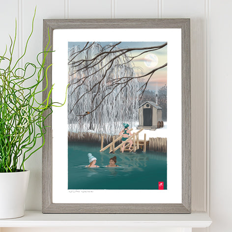 Wild swimming art print. 'Winter Warmer'