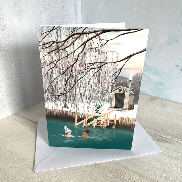 Winter Swimming card. Winter Warmer