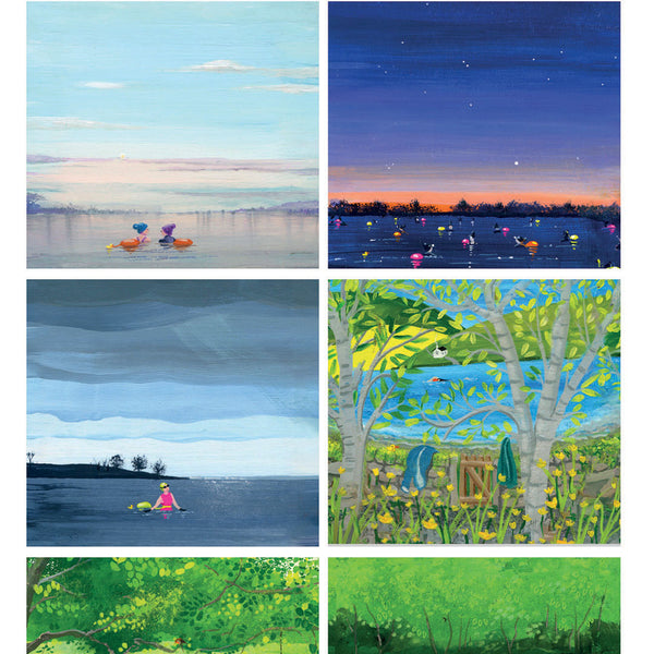 A selection of illustration from Andrea Hall's 2027 Outdoor Swimming calendar