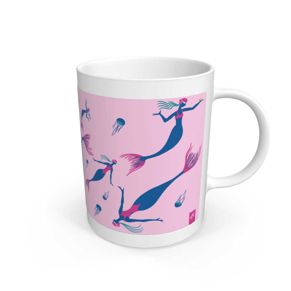 White Mermaids Mug in Pink