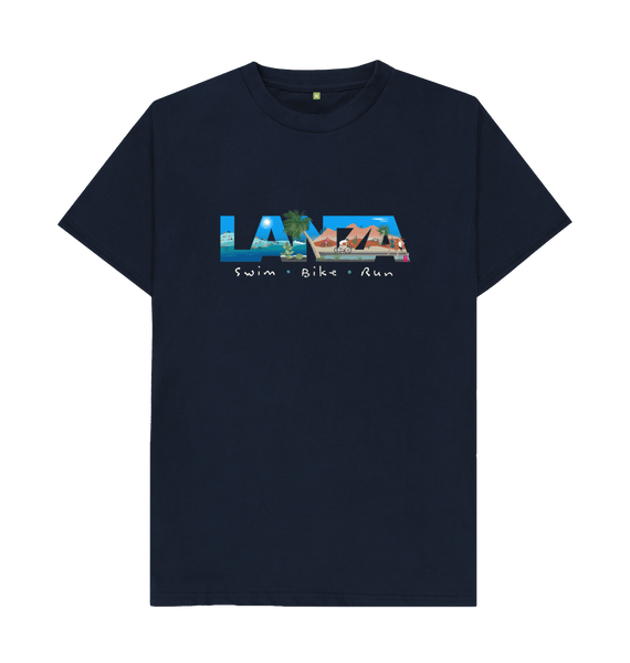 Navy Blue Lanza, Swim, Bike Run t-shirt. Classic fit
