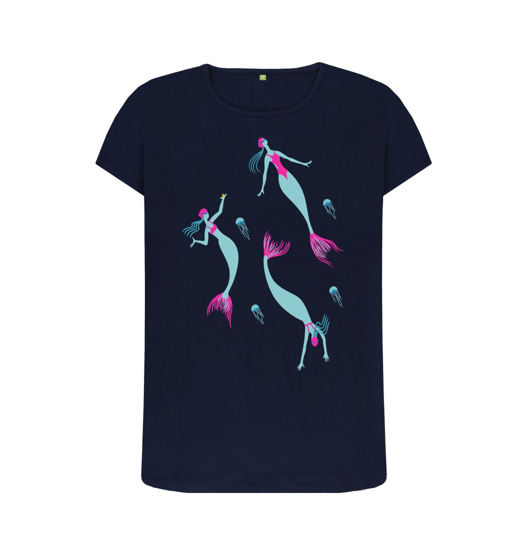 Navy Blue Mermaid T-shirt for wild swimmers \u2013 women's fit