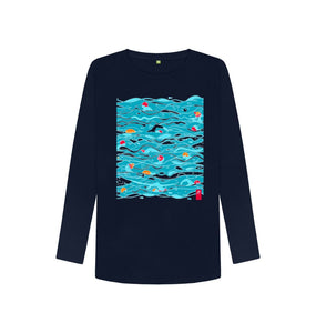 Navy Blue Outdoor Swimmers women's fit long sleeve t-shirt